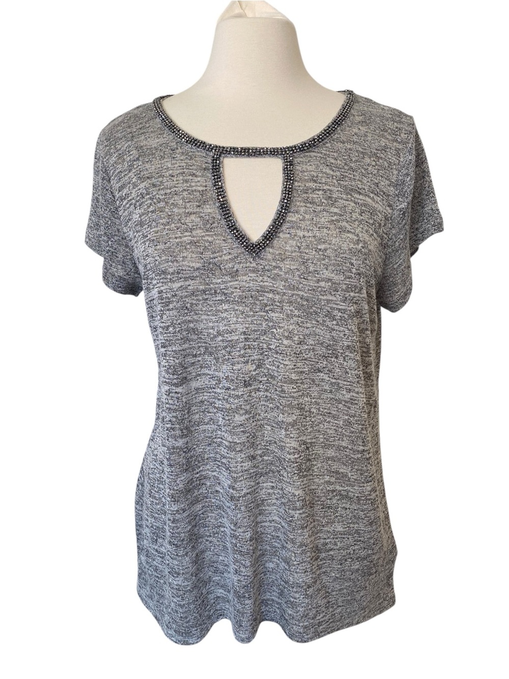 Juicy Couture Gray Rhinestone Keyhole Jersey Top Women’s XL